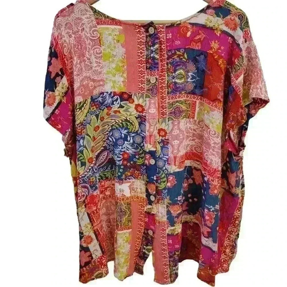 Jones New York Top Artsy Patchwork Print Flowy Boho Hi Low Blouse Womens 3X - Picture 9 of 16
